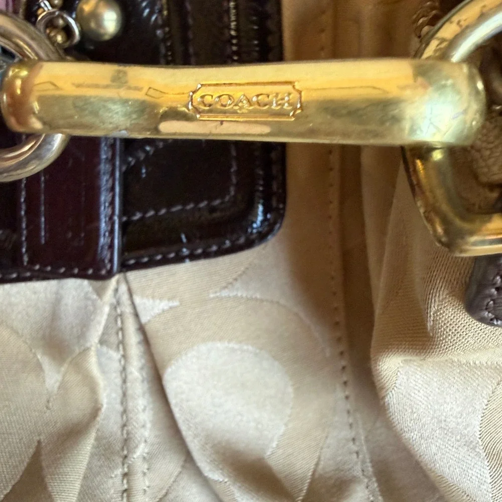 Coach‎ y2K Signature Monogram Brown Leather Shoulder Satchel Handbag Purse F0968